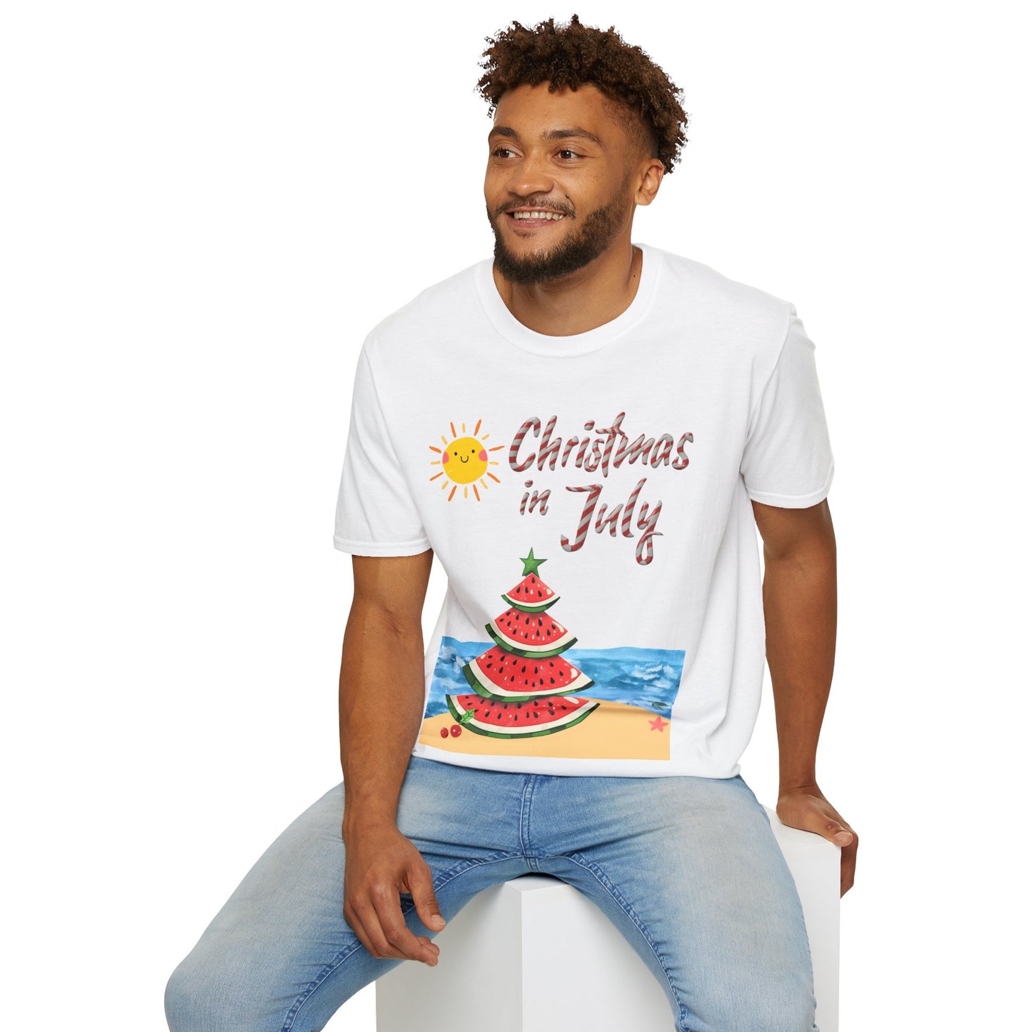 Christmas in July 2024: Tropical Watermelon Christmas Tree Beach Tee