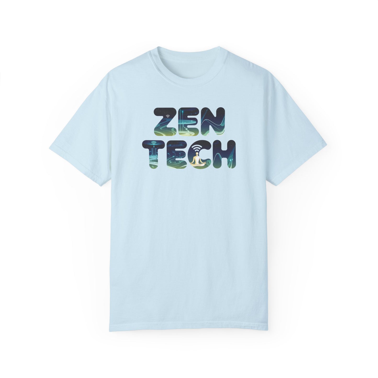 Zen Tech Unisex Garment-Dyed T-Shirt - Relaxed Fit Graphic Tee for Mindfulness Enthusiasts