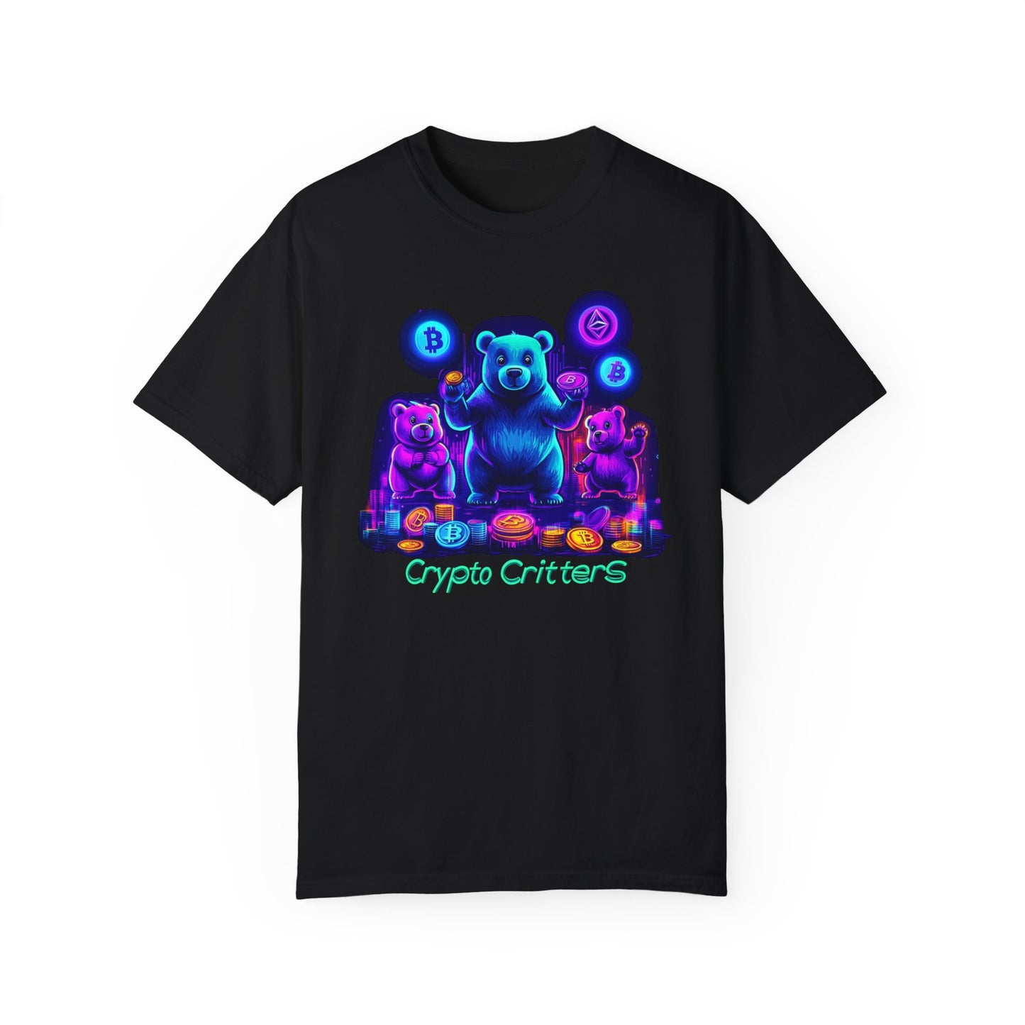 Crypto Critters Unisex Garment-Dyed T-shirt - Vibrant Bear Design for Crypto Enthusiasts