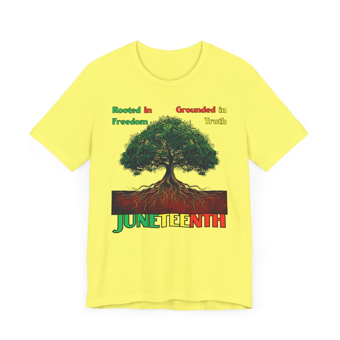 Empowering 'Rooted in Freedom' Juneteenth shirt featuring a majestic tree with roots symbolizing strength and resilience, perfect for celebrating heritage and Black history.