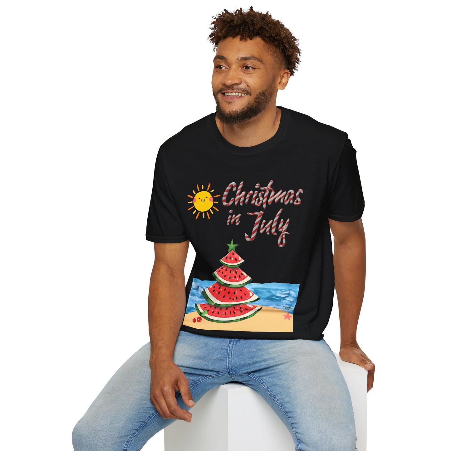 Christmas in July 2024: Tropical Watermelon Christmas Tree Beach Tee