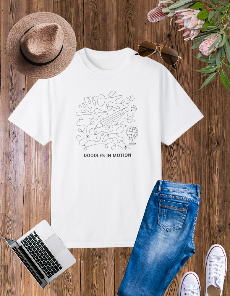 Doodles in Motion Unisex Garment-Dyed T-Shirt - Creative Vibe for Artists and Dreamers