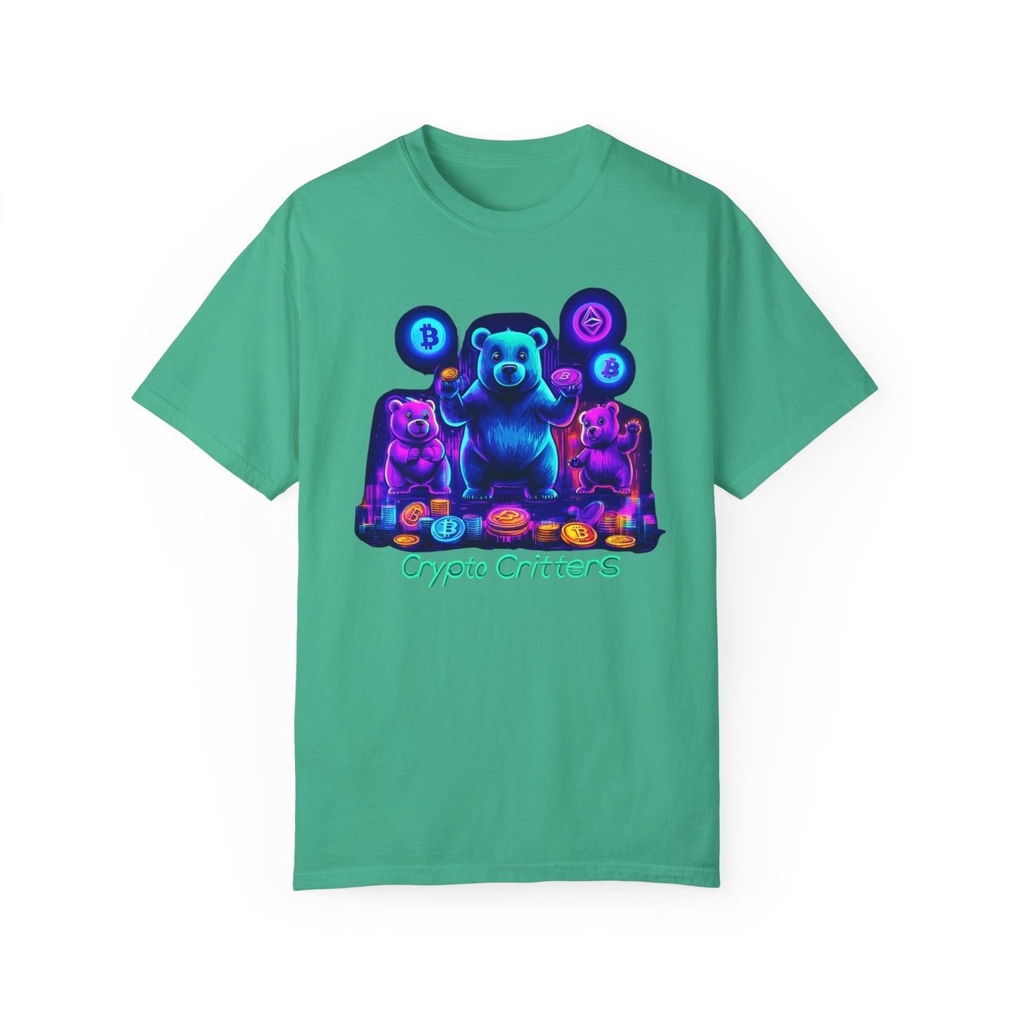 Crypto Critters Unisex Garment-Dyed T-shirt - Vibrant Bear Design for Crypto Enthusiasts