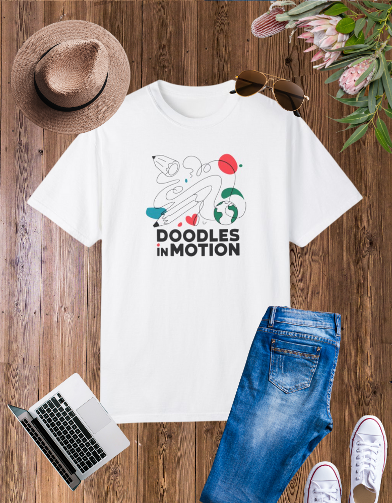 Doodles in Motion Unisex Garment-Dyed T-Shirt - Playful Artwear for Everyday Adventures