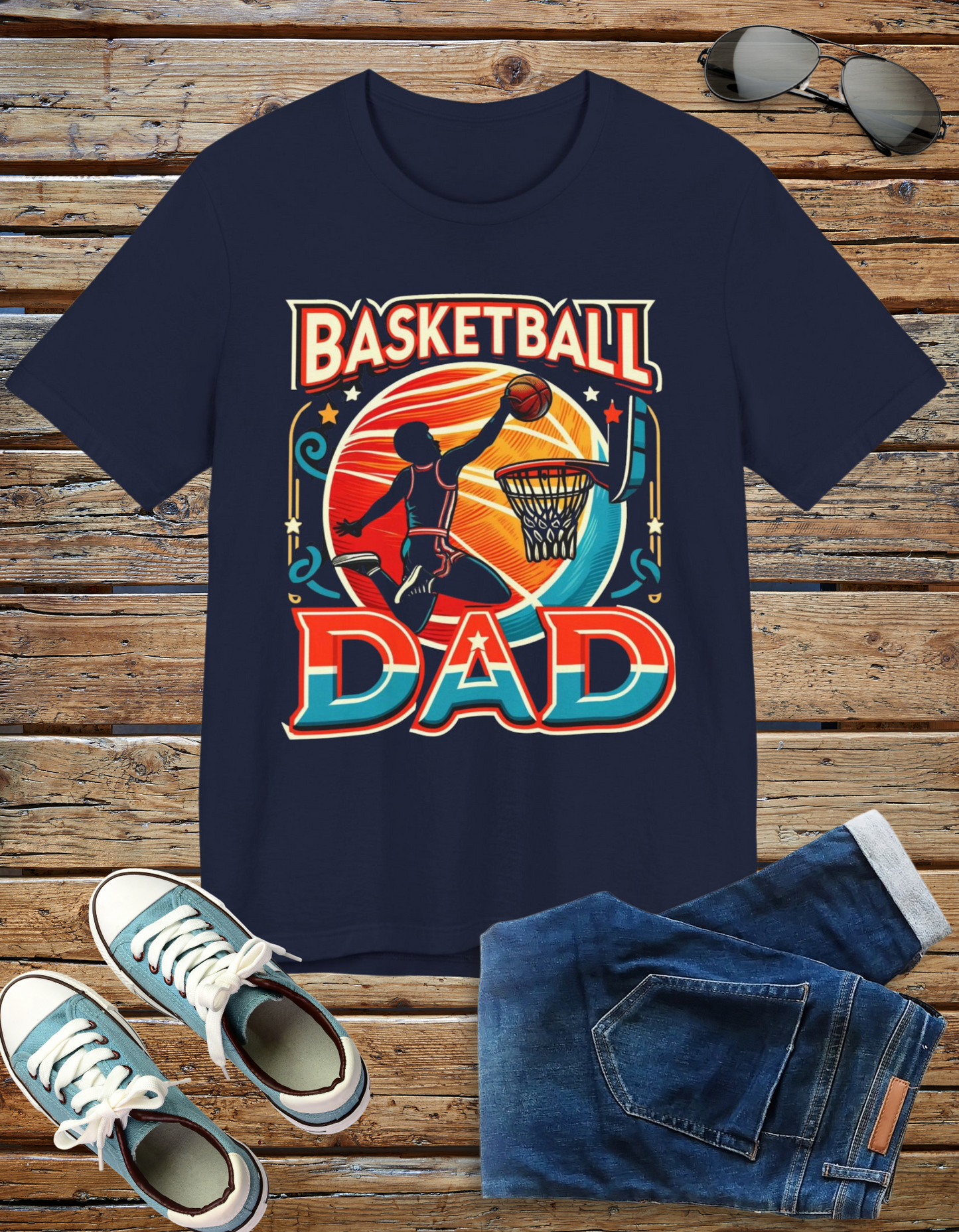 Basketball Dad t-shirt with a vibrant design, perfect for dads who love basketball.