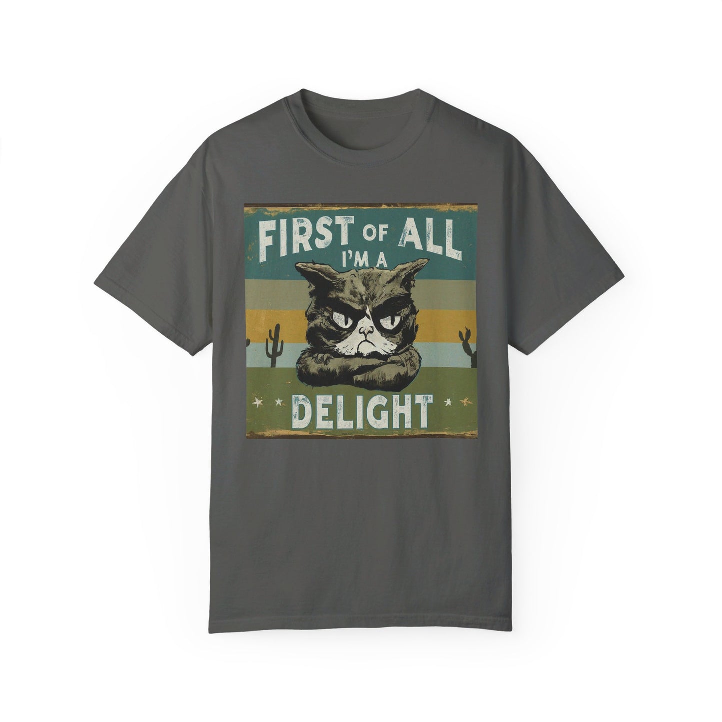 "First of All, I'm a Delight" Vintage Cat-Themed T-Shirt