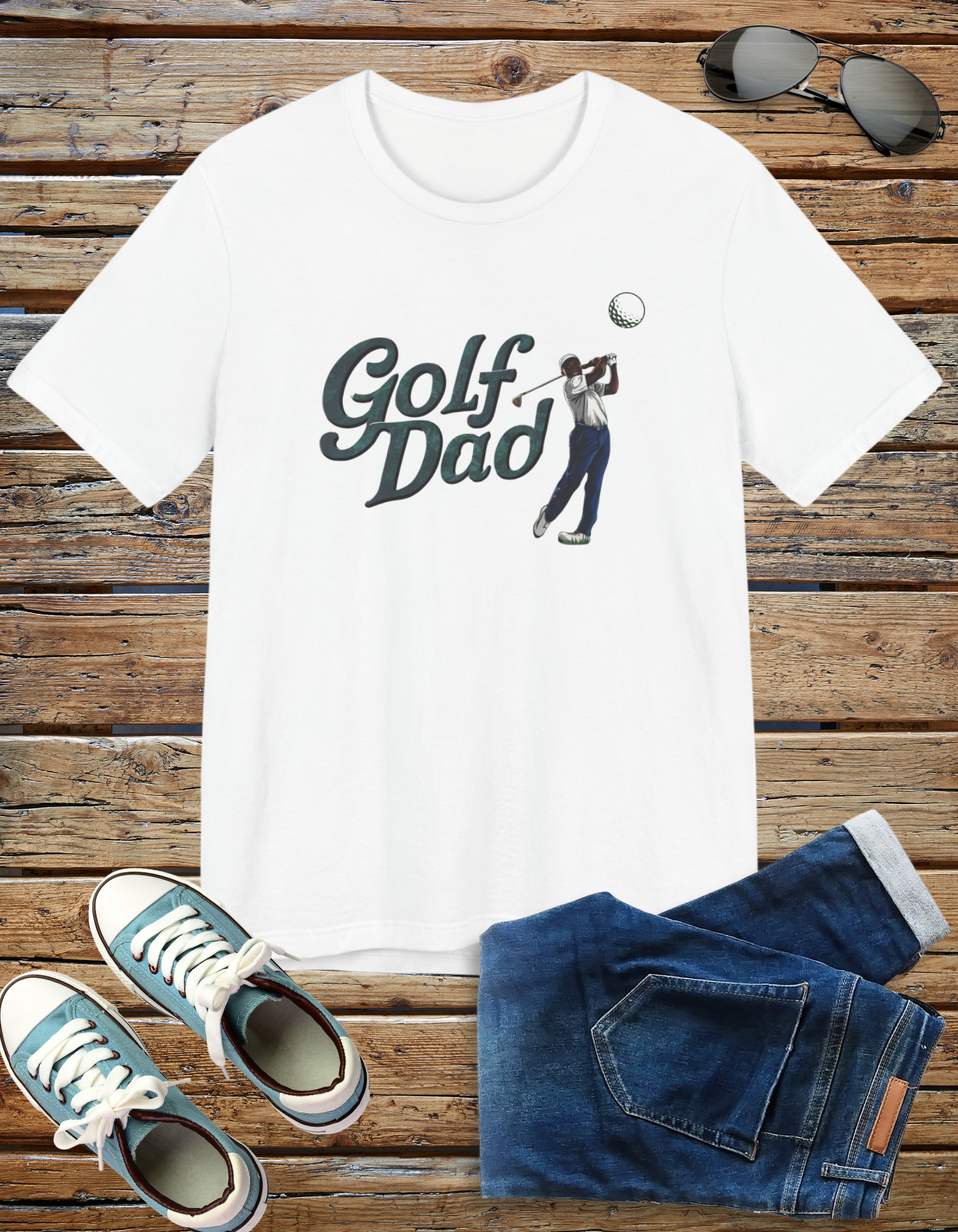 Golf Dad t-shirt featuring a golfer and the text 'Golf Dad', perfect for dads who love golf.