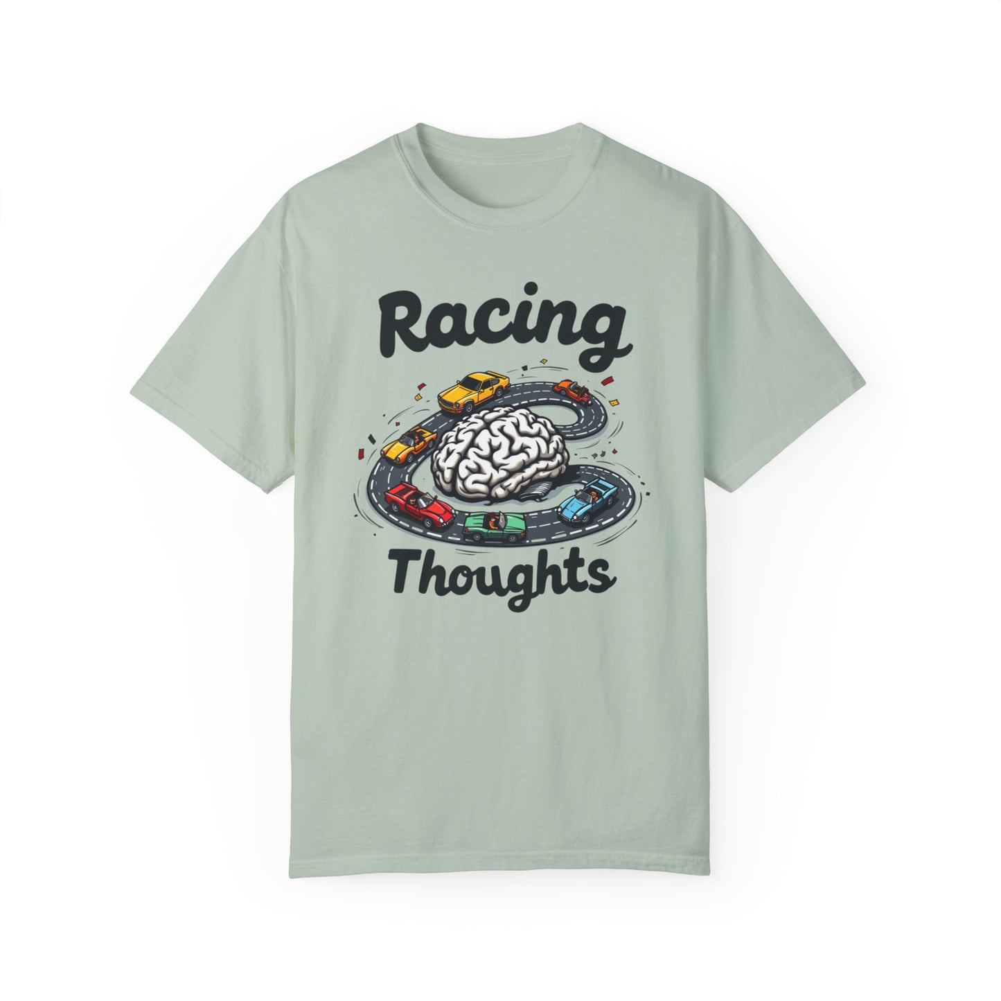 Racing Thoughts Unisex Garment-Dyed T-Shirt | Fun Brain Design | Perfect for Creative Minds