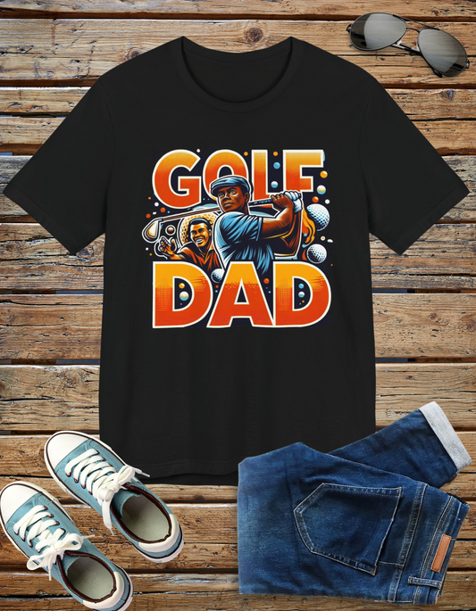 Golf Dad t-shirt featuring a golfer and the text 'Golf Dad', perfect for dads who love golf.