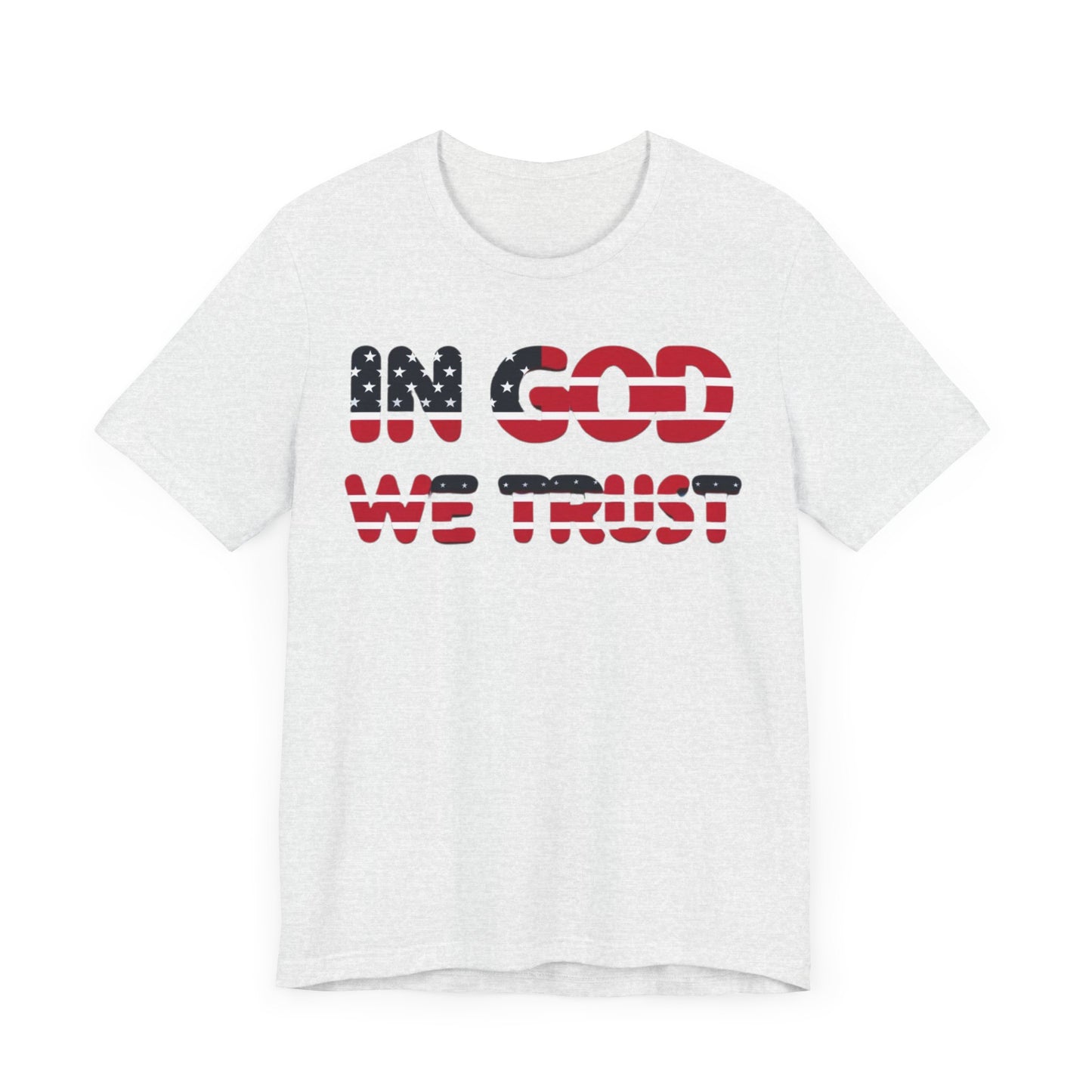 Classic 'In God We Trust' 4th of July shirt featuring a minimalist American flag-inspired design with the phrase 'In God We Trust', perfect for Independence Day celebrations.