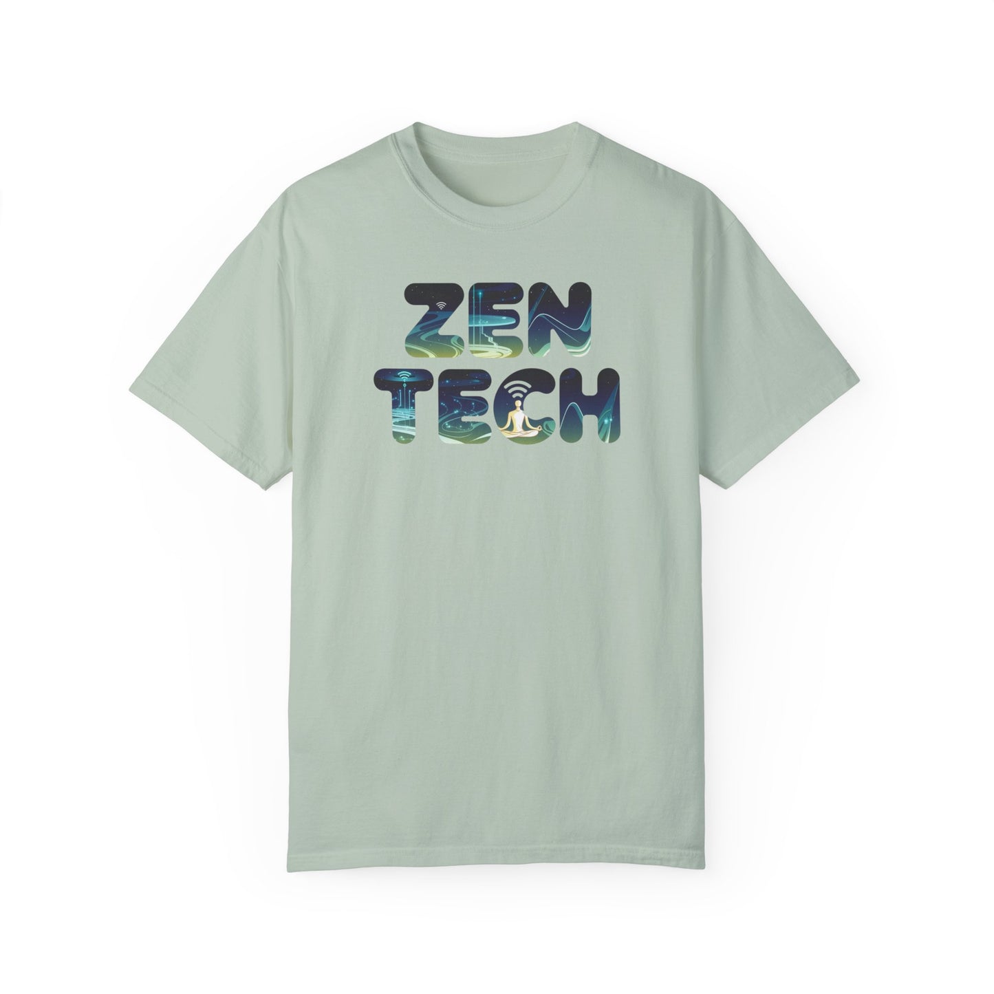 Zen Tech Unisex Garment-Dyed T-Shirt - Relaxed Fit Graphic Tee for Mindfulness Enthusiasts