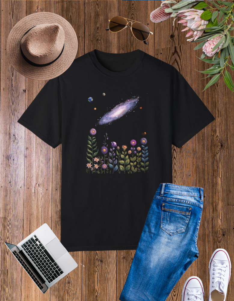 Galactic Floral Unisex T-Shirt - Cosmic Garden Design