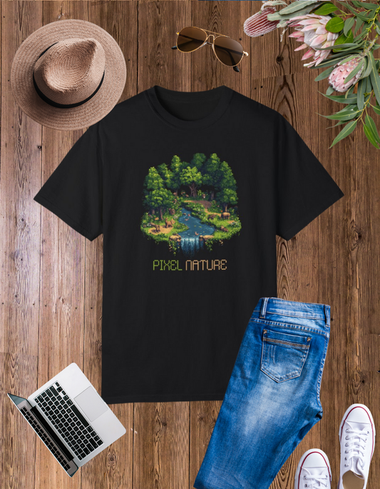 Pixel Nature Unisex Garment-Dyed T-Shirt – Eco-Friendly Graphic Tee for Nature Lovers