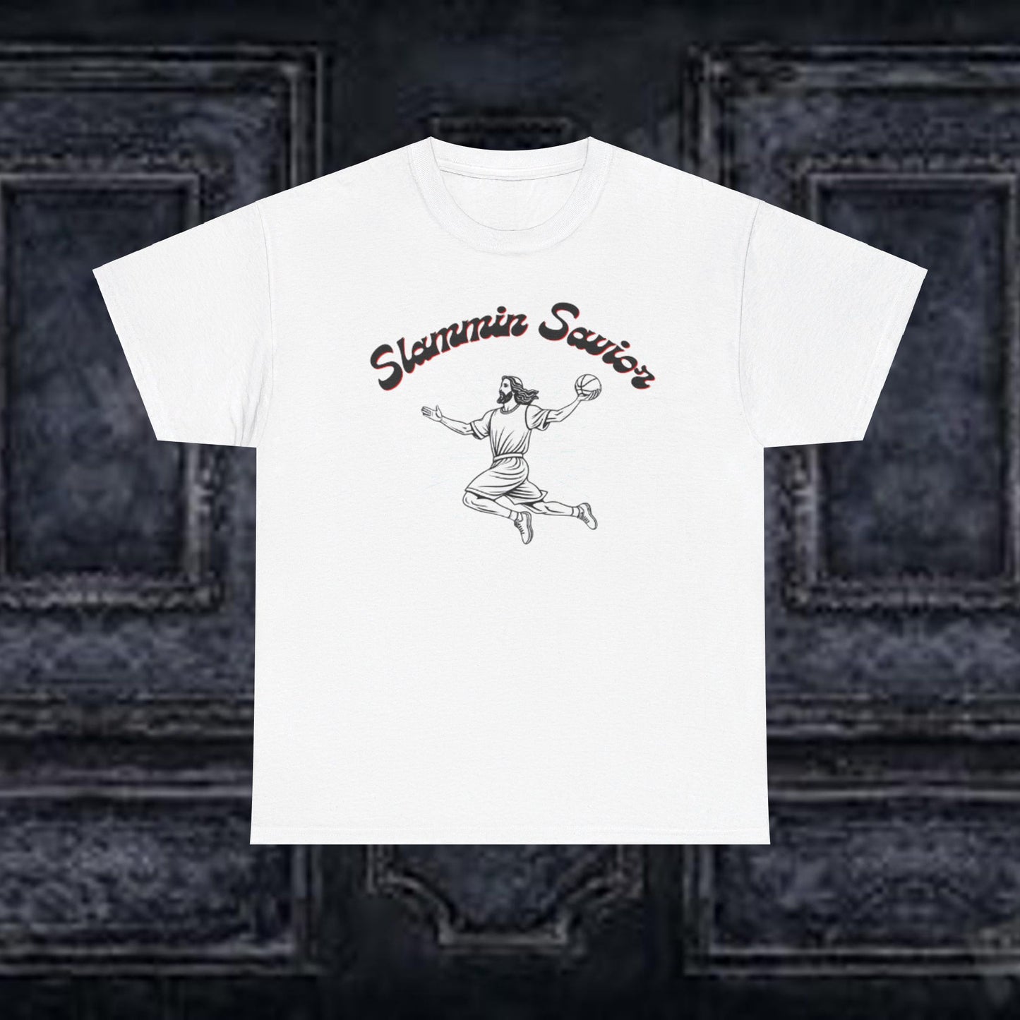 Slammin' Savior - Divine Dunk Basketball T-Shirt, Faith-Based Sports Apparel