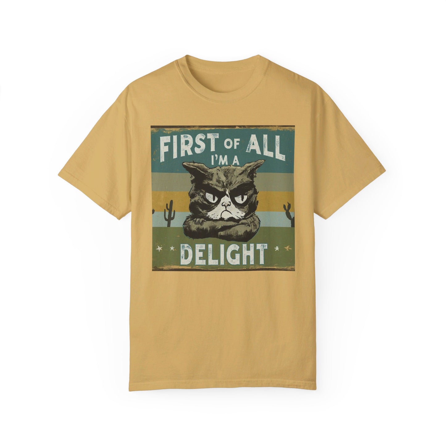 "First of All, I'm a Delight" Vintage Cat-Themed T-Shirt