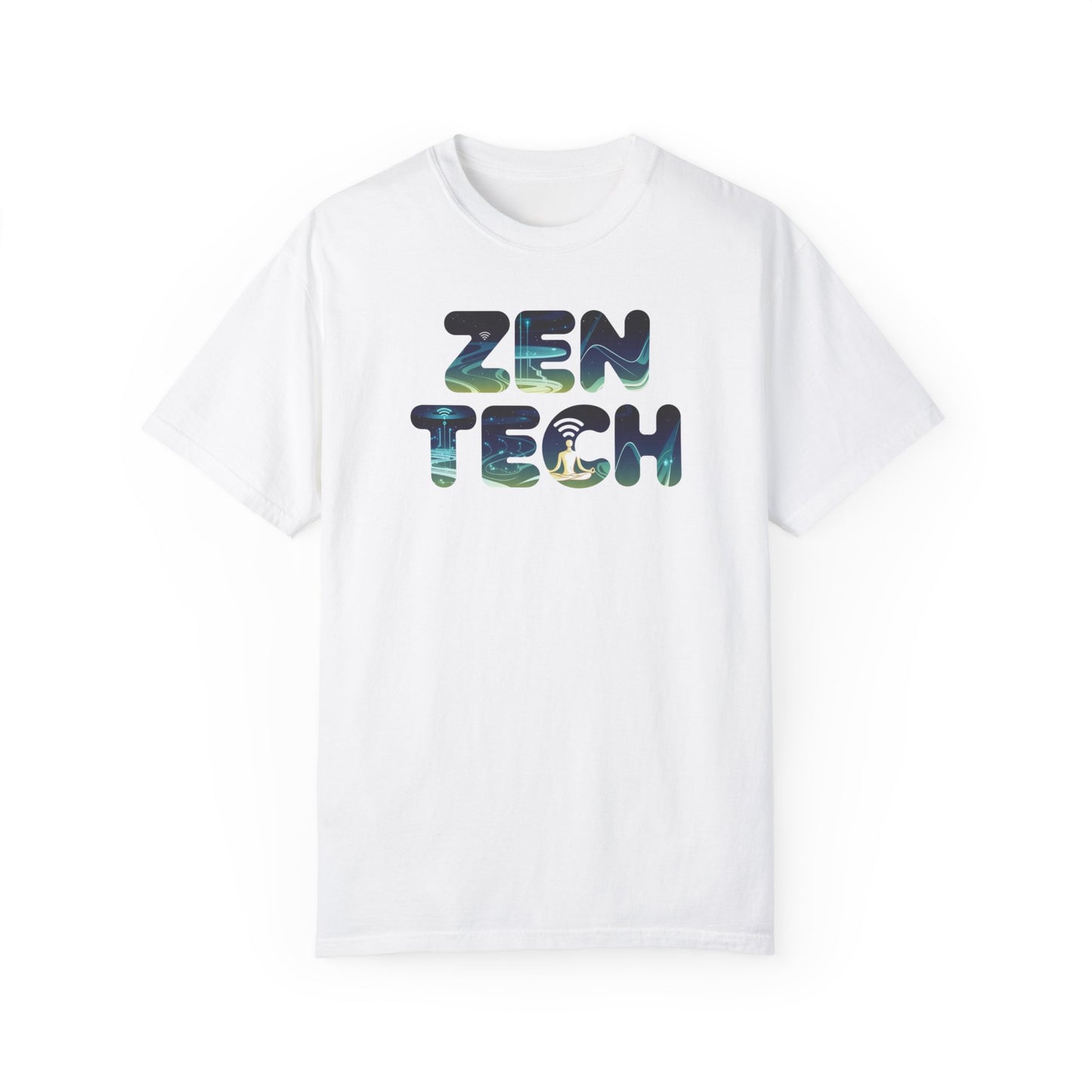 Zen Tech Unisex Garment-Dyed T-Shirt - Relaxed Fit Graphic Tee for Mindfulness Enthusiasts