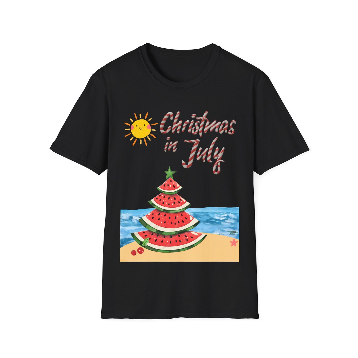 Christmas in July 2024: Tropical Watermelon Christmas Tree Beach Tee