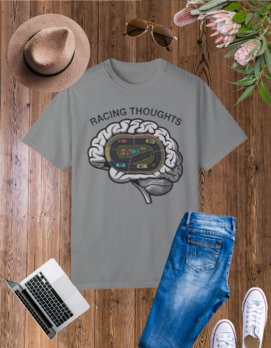 Unisex Garment-Dyed T-Shirt - Racing Thoughts Graphic Tee for Creative Minds