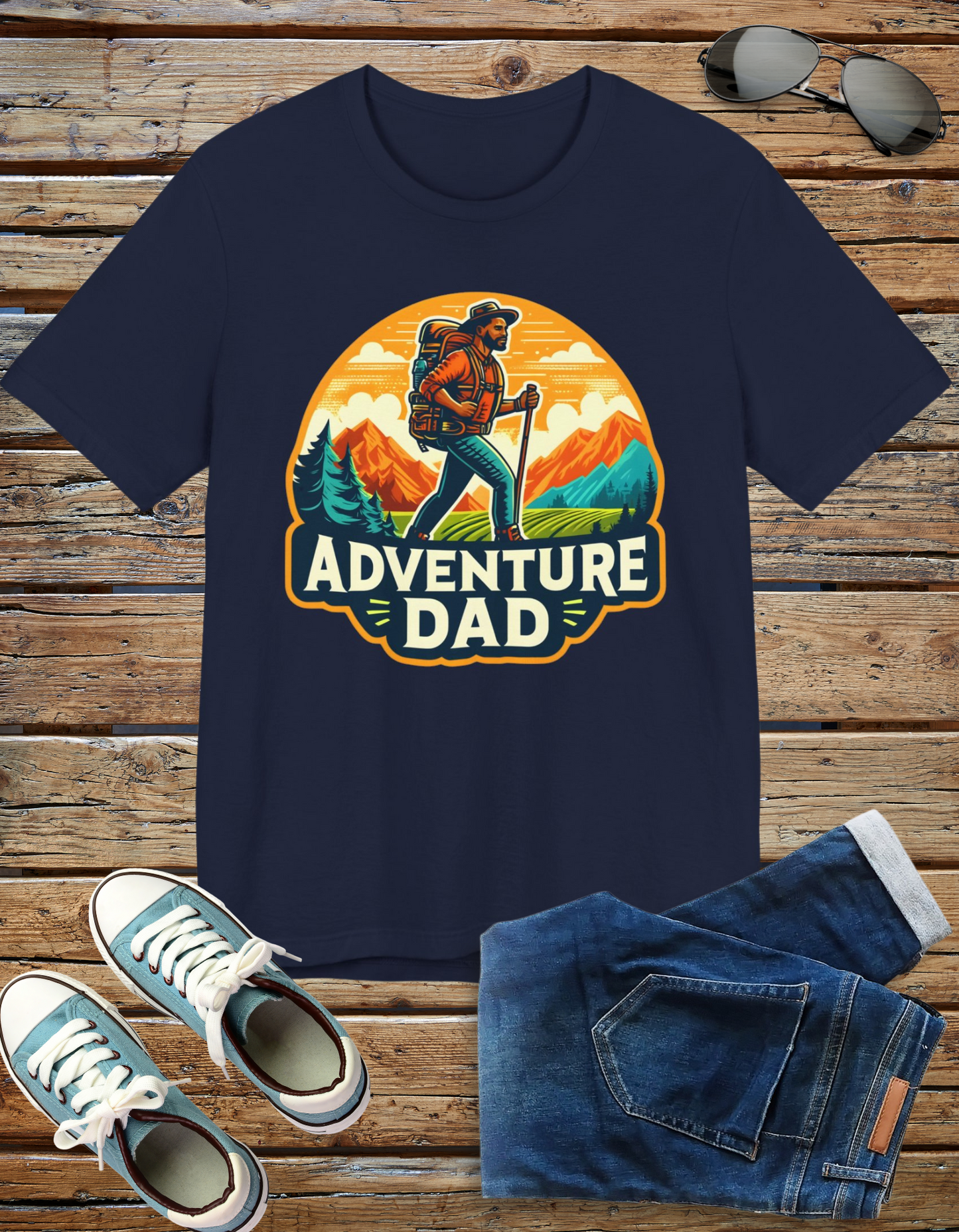 Adventure Dad t-shirt featuring a hiker graphic, perfect for dads who love outdoor adventures.