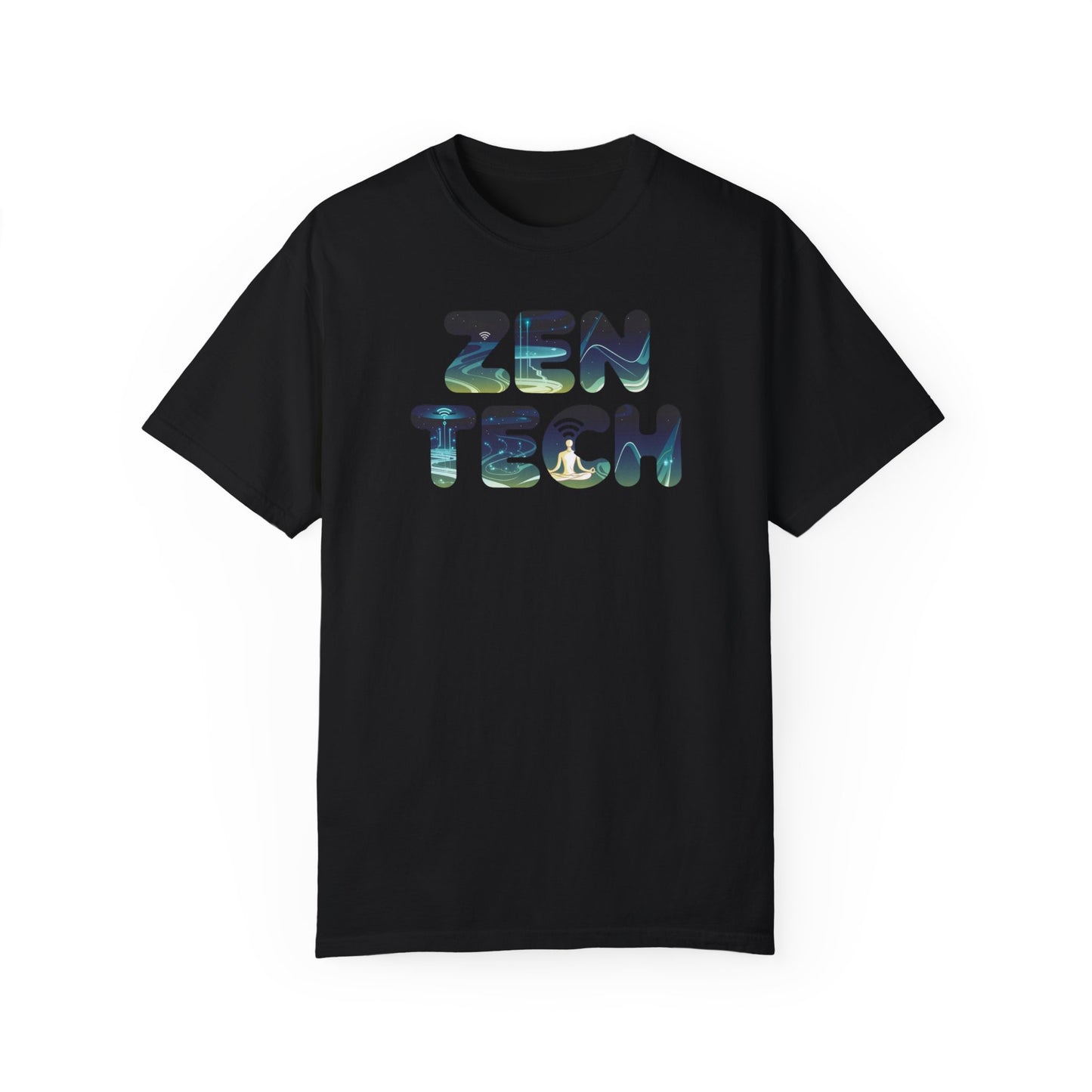 Zen Tech Unisex Garment-Dyed T-Shirt - Relaxed Fit Graphic Tee for Mindfulness Enthusiasts