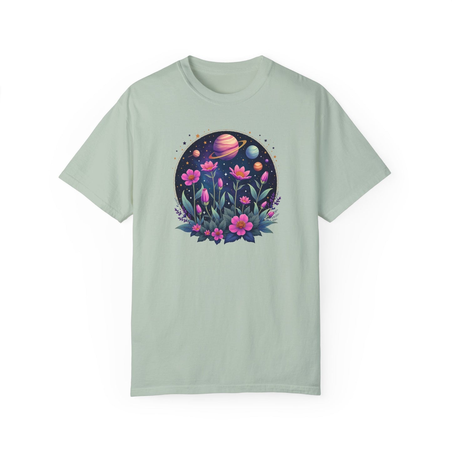 Cosmic Floral Unisex T-Shirt - Galaxy Garden Design