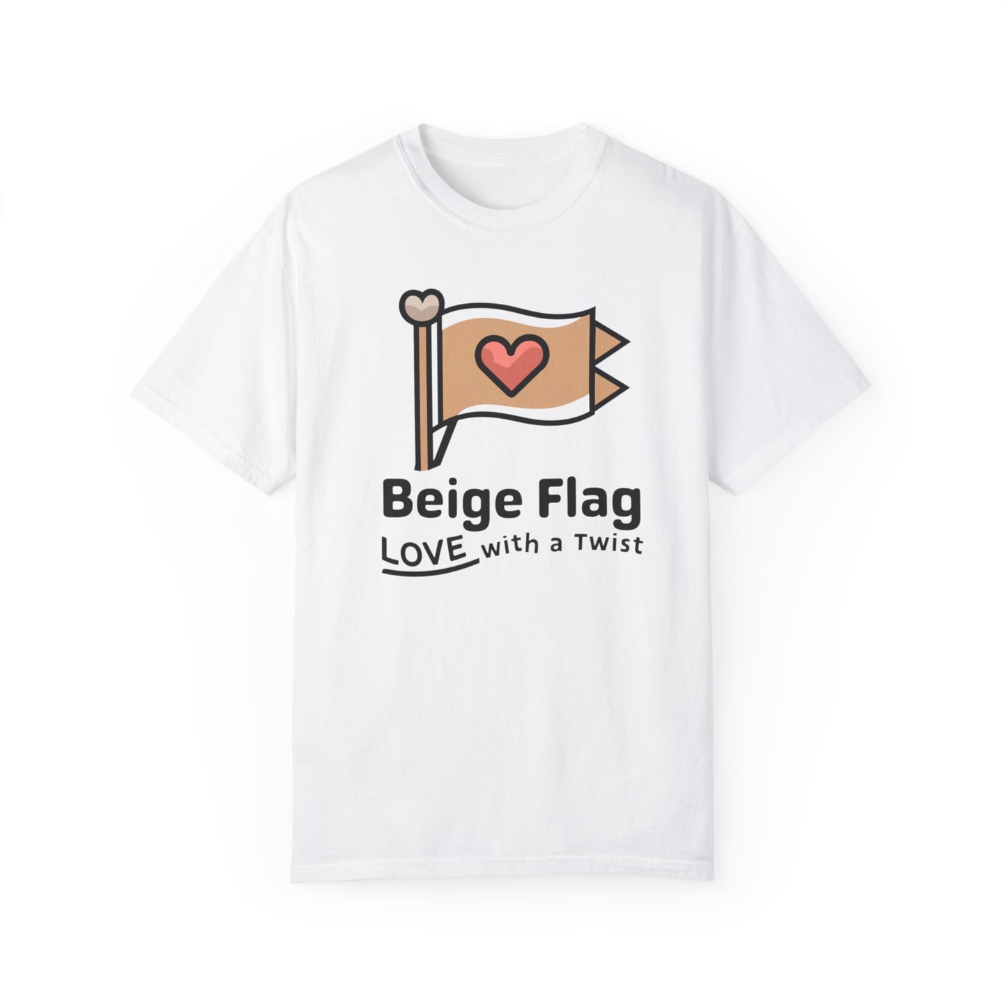 Quirky Love Emblem Tee - Beige Flag Unfurled