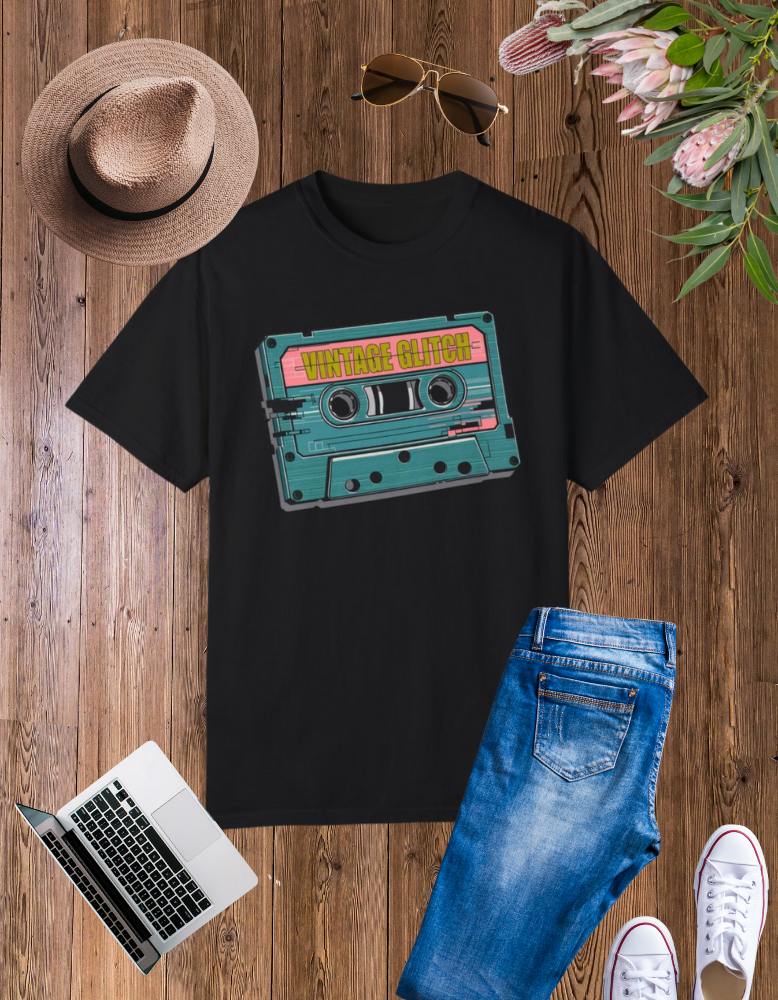 Vintage Glitch Cassette Unisex Garment-Dyed T-shirt | Retro Music Vibe | Perfect for Music Lovers