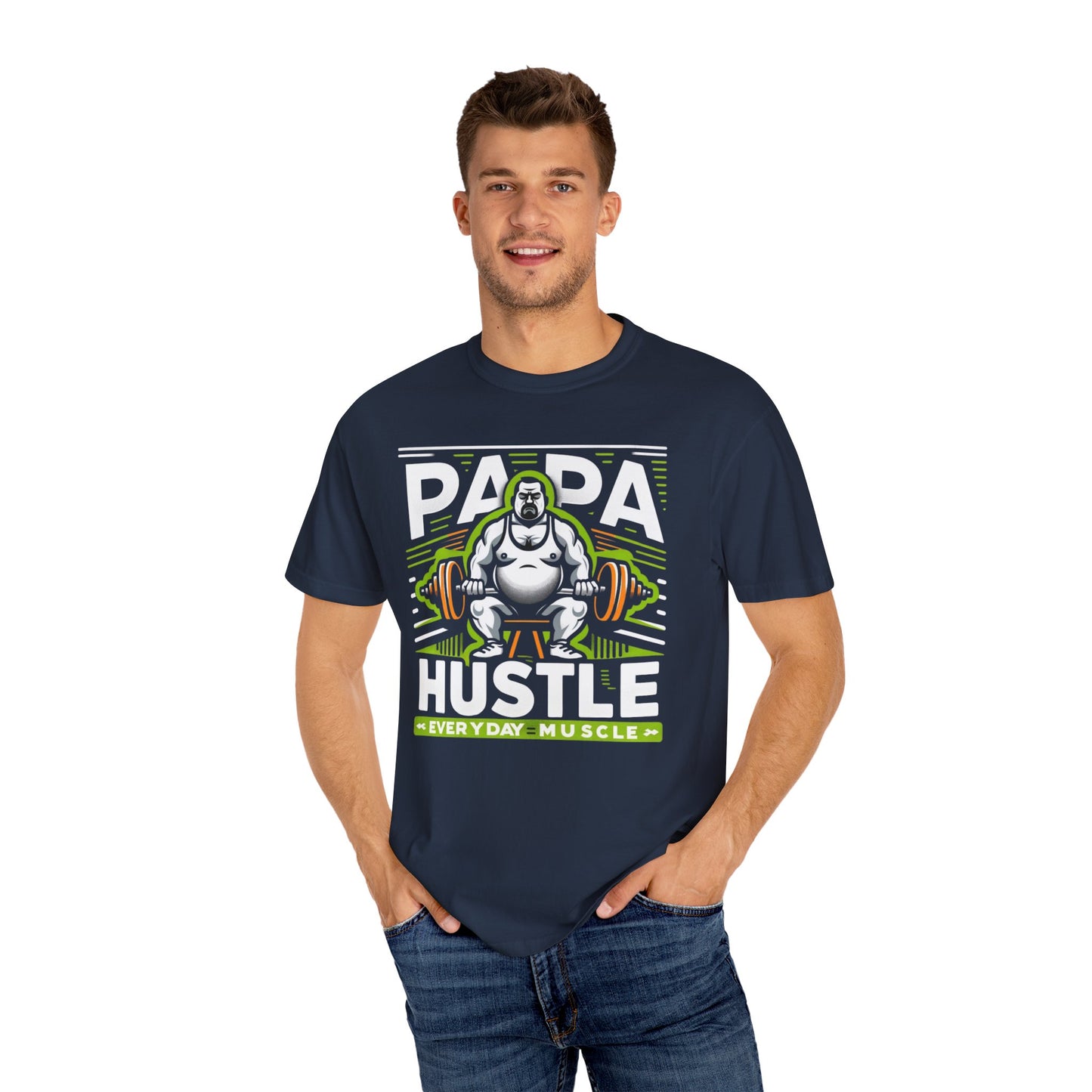 Papa Hustle graphic tee - funny dad joke t-shirt, unique Father's Day gift, and dad son matching tees.