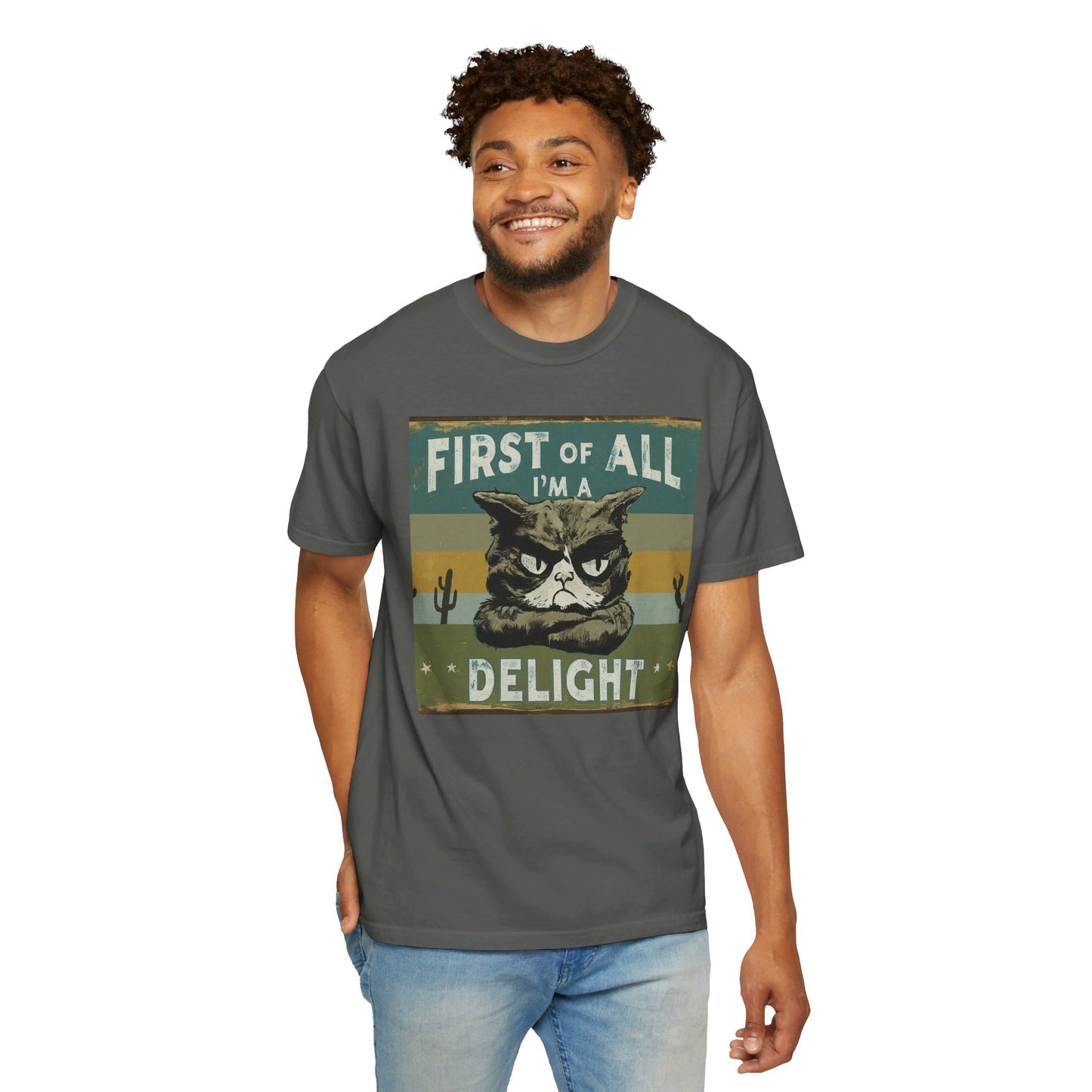 "First of All, I'm a Delight" Vintage Cat-Themed T-Shirt