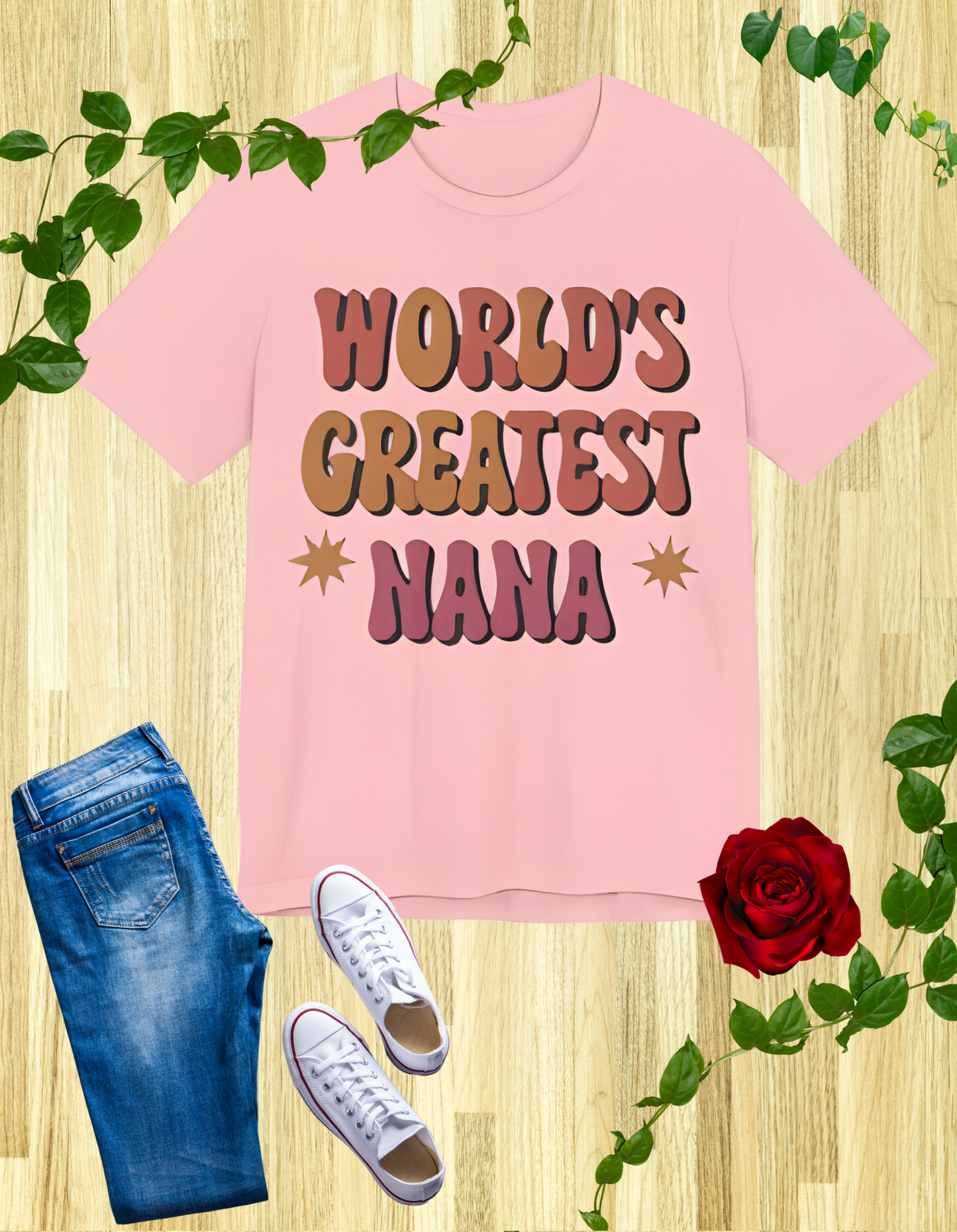 World's Greatest Nana t-shirt with colorful retro fonts, perfect for showing love and appreciation to your Nana.