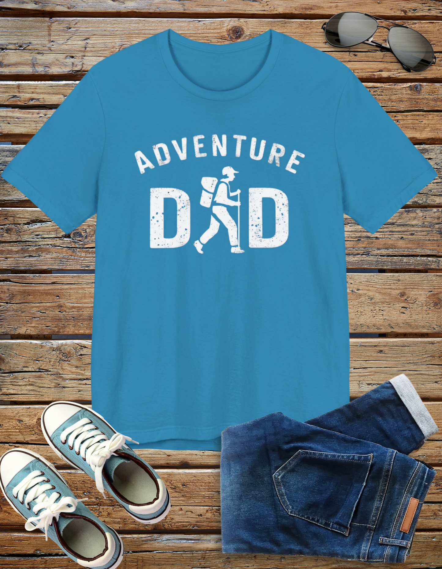 Adventure Dad t-shirt featuring a hiker graphic, perfect for dads who love outdoor adventures.