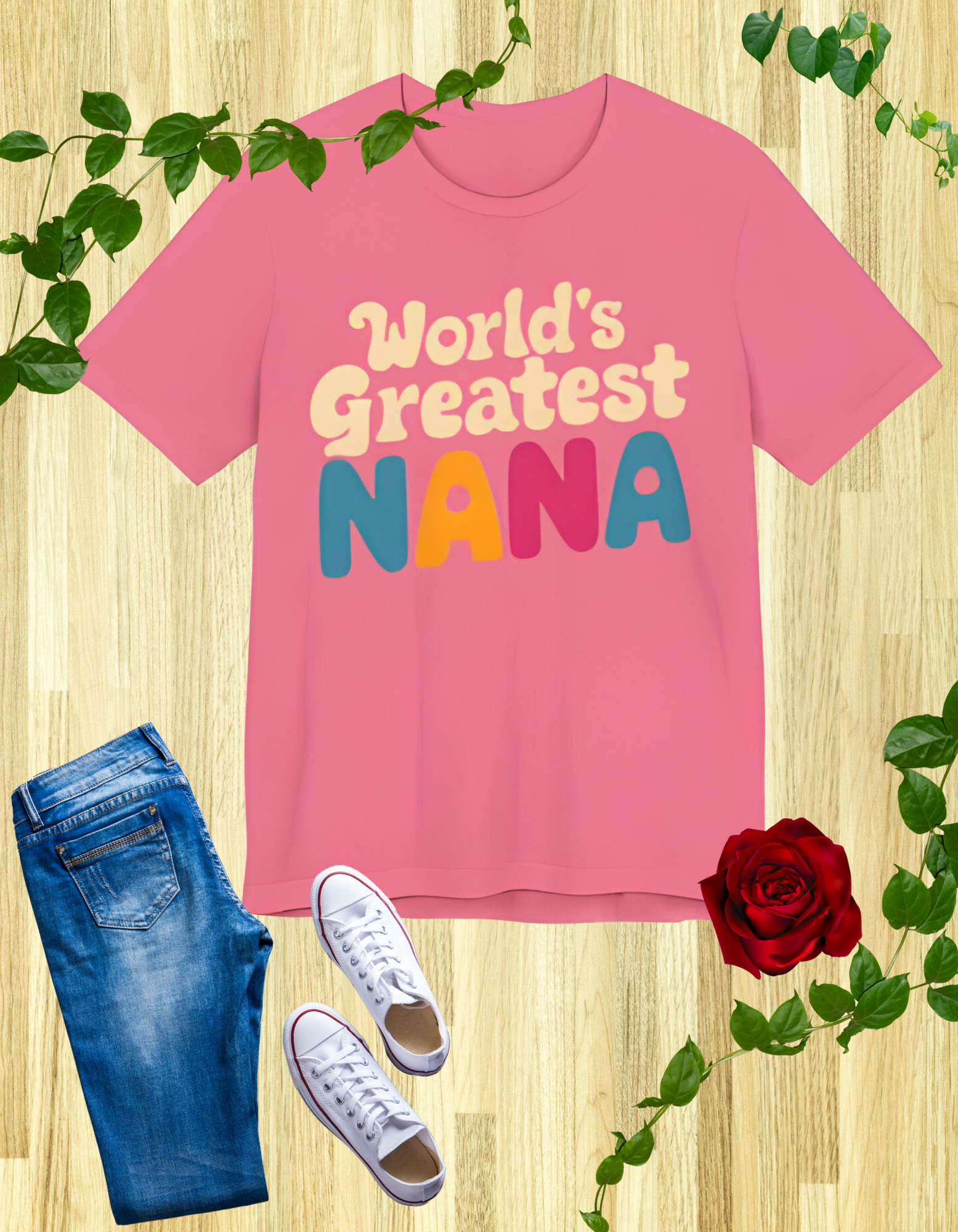 World's Greatest Nana t-shirt with colorful retro fonts, perfect for showing love and appreciation to your Nana.