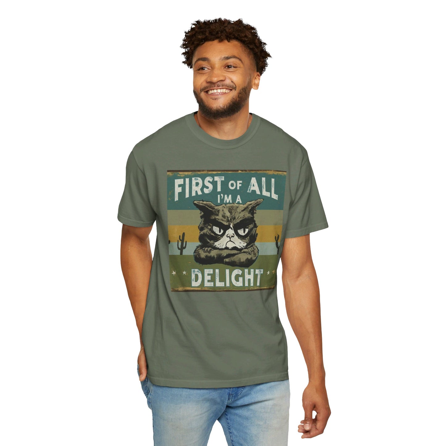 "First of All, I'm a Delight" Vintage Cat-Themed T-Shirt