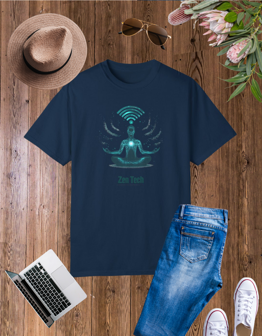 Zen Tech Unisex Garment-Dyed T-Shirt - Mindfulness & Tech Inspired Tee