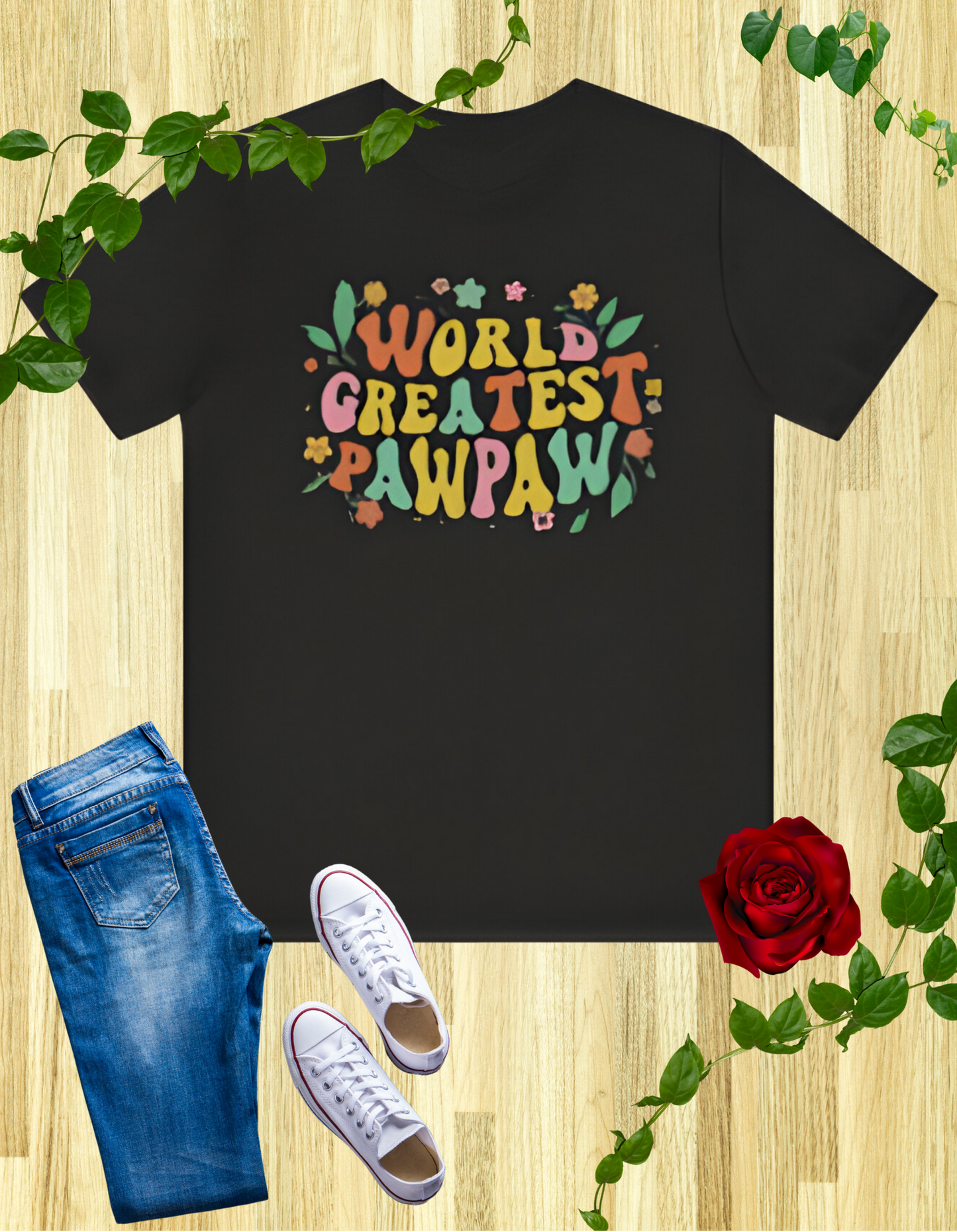 World's Greatest Pawpaw Retro T-Shirt in navy and royal blue colors, featuring a fun and colorful design perfect for grandpa appreciation gifts.