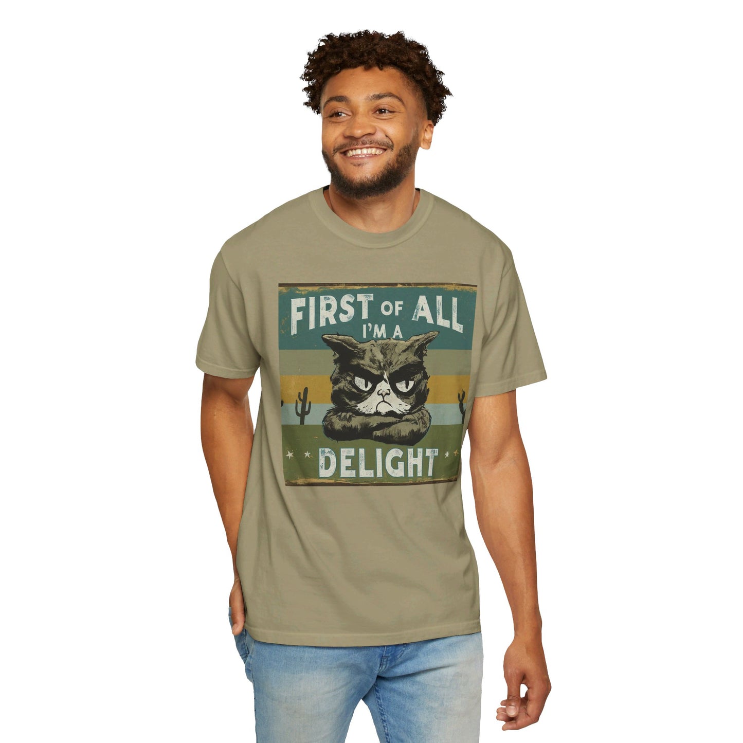 "First of All, I'm a Delight" Vintage Cat-Themed T-Shirt