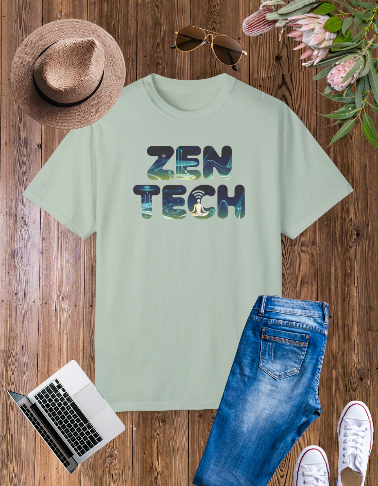 Zen Tech Unisex Garment-Dyed T-Shirt - Relaxed Fit Graphic Tee for Mindfulness Enthusiasts