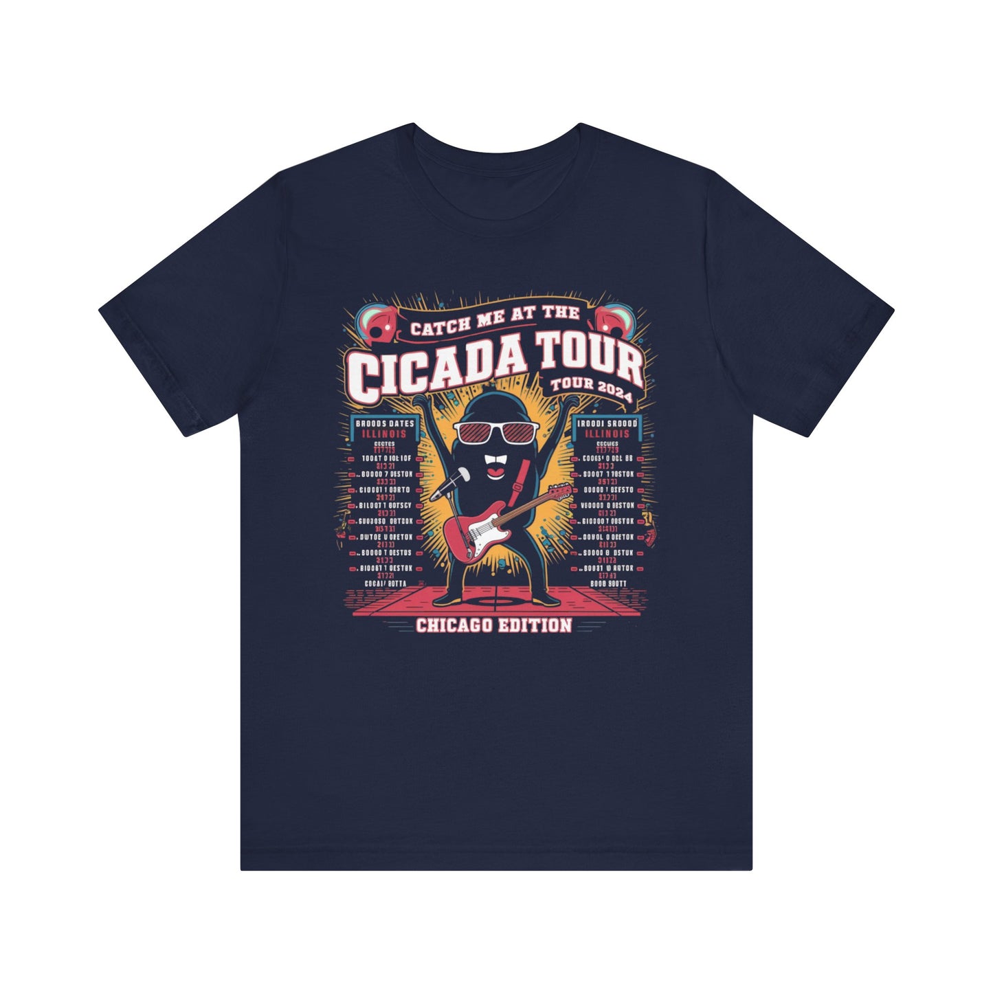 Cicada Tour 2024 Chicago Edition t-shirt featuring a mystical cicada design, with event dates and details in an eye-catching layout.