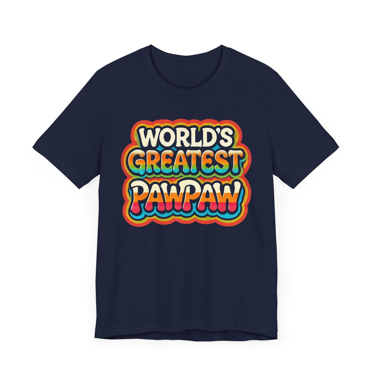 World's Greatest Pawpaw Retro T-Shirt in navy and royal blue colors, featuring a fun and colorful design perfect for grandpa appreciation gifts.