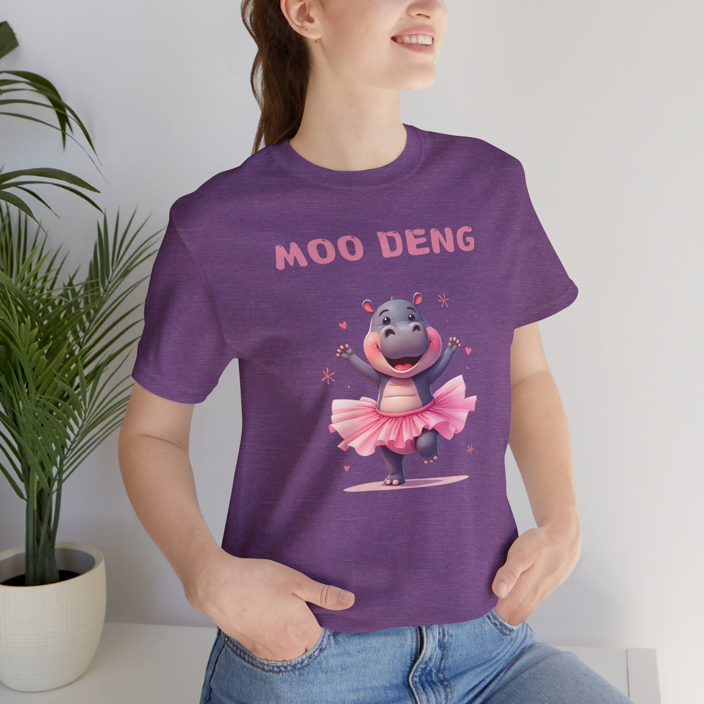 Cute Animal Lover's Moo Deng Baby Hippo Ballerina T-Shirt, Gift for Her