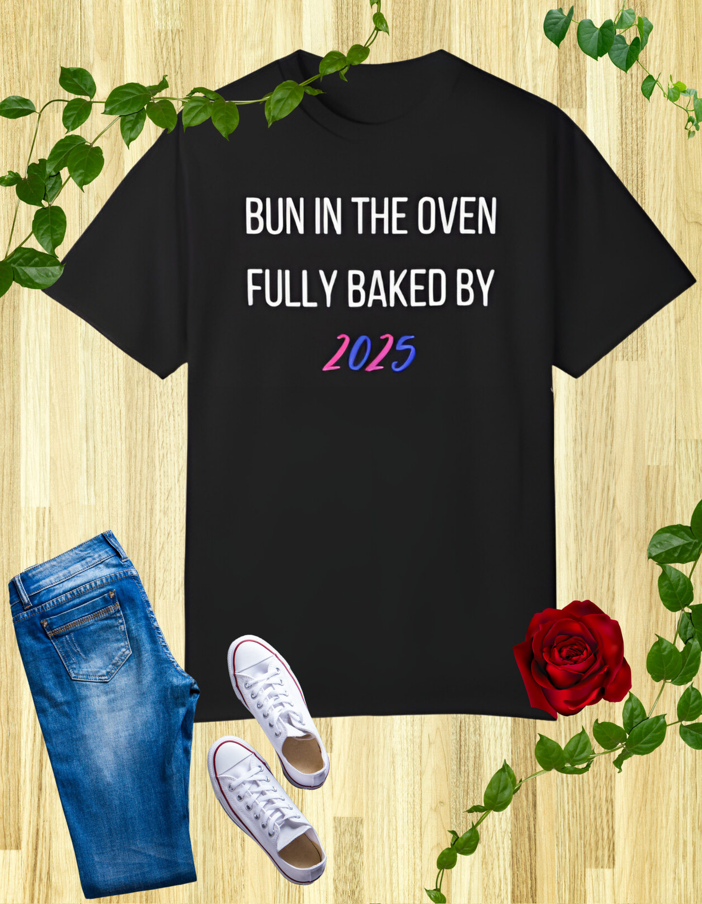 "Bun in the Oven Fully Baked by 2024/2025" Fun Pregnancy Announcement T-Shirt