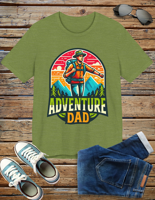 Adventure Dad t-shirt featuring a hiker graphic, perfect for dads who love outdoor adventures.