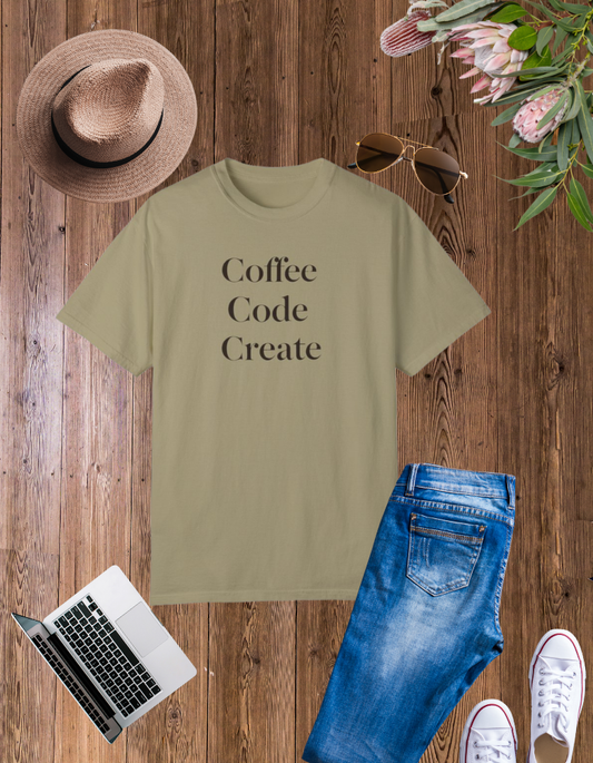 Coffee Code Create Unisex Garment-Dyed T-Shirt | Casual Wear for Creatives