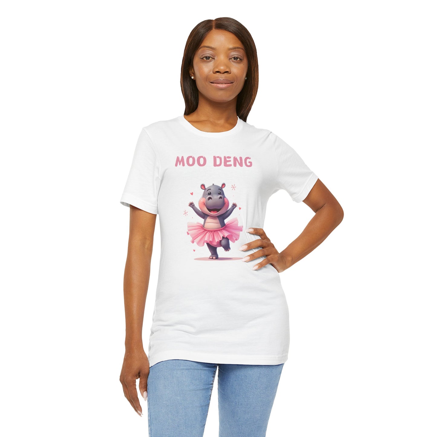 Cute Animal Lover's Moo Deng Baby Hippo Ballerina T-Shirt, Gift for Her