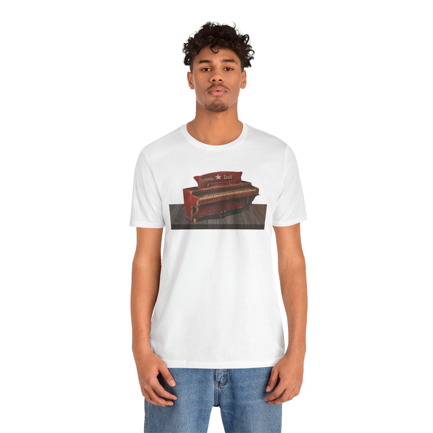 Rockstar Dad t-shirt featuring a piano design, perfect for music-loving dads.