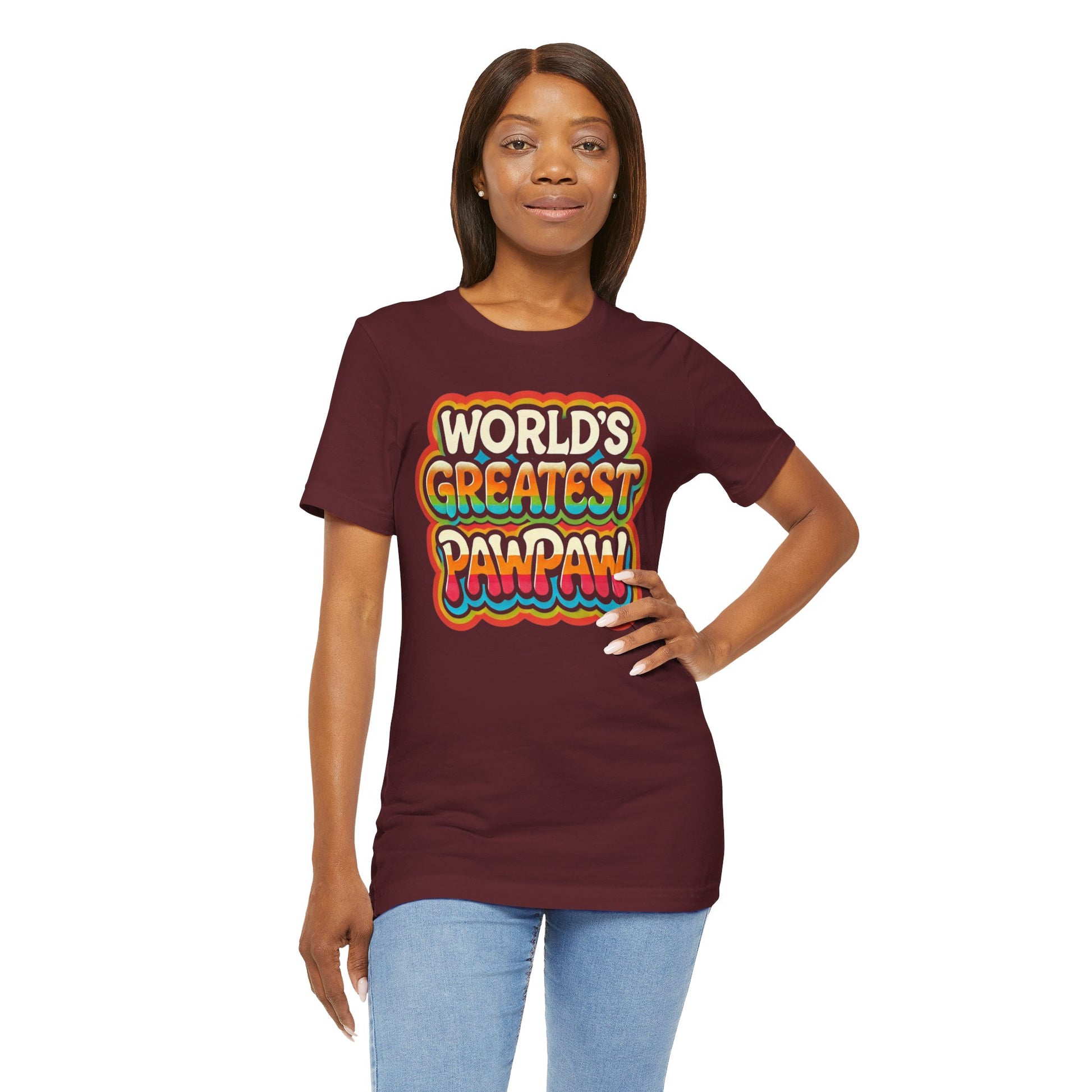 World's Greatest Pawpaw Retro T-Shirt in navy and royal blue colors, featuring a fun and colorful design perfect for grandpa appreciation gifts.