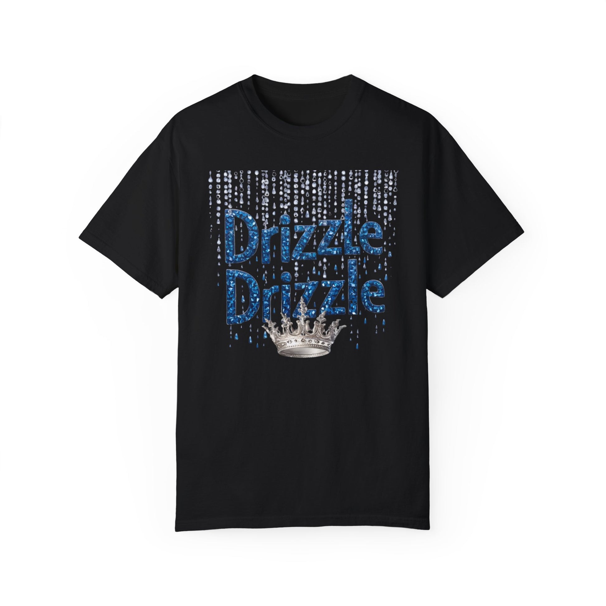 'Drizzle Drizzle' themed t-shirts showcasing a blend of royal crown imagery and modern slang, perfect for a relaxed yet stylish look.