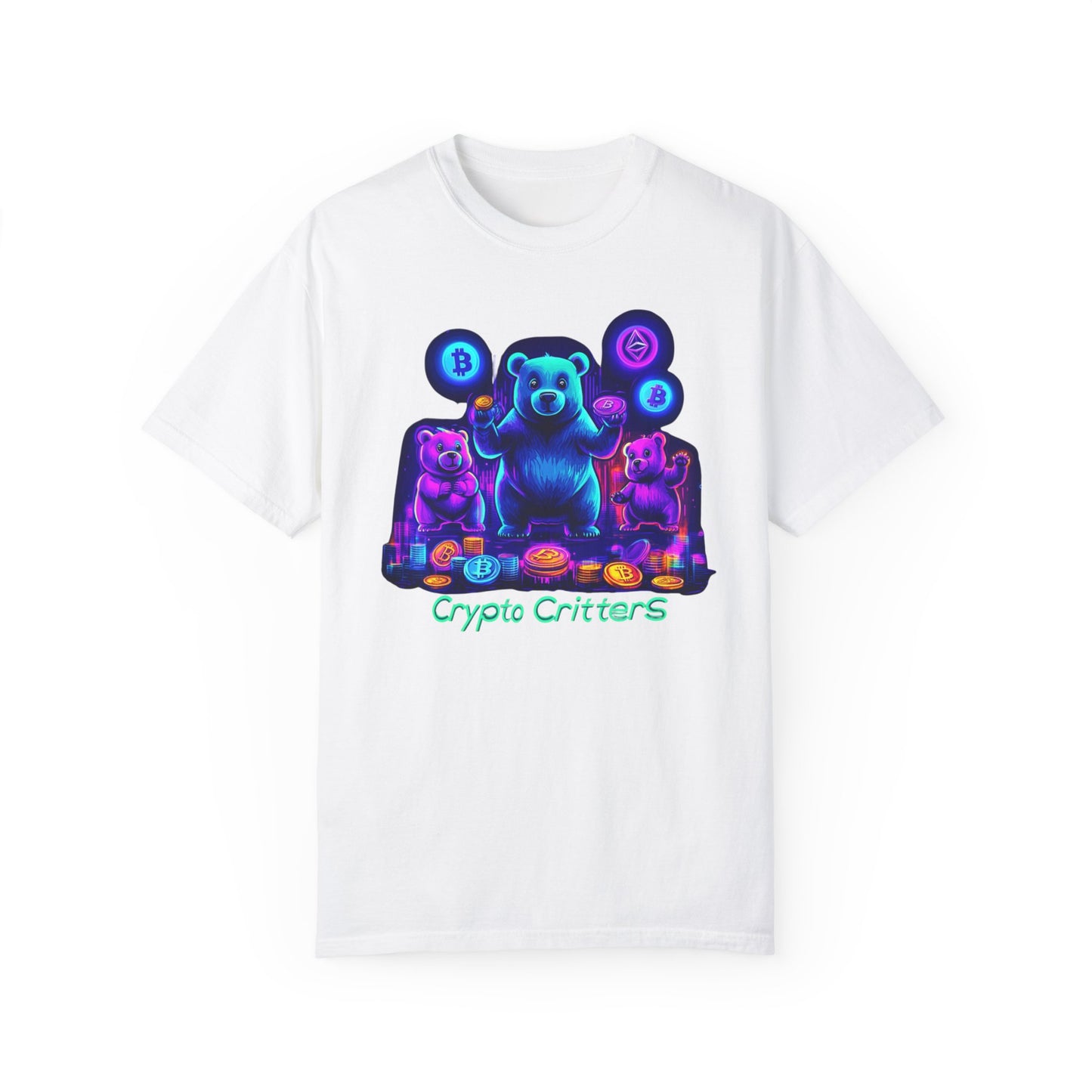 Crypto Critters Unisex Garment-Dyed T-shirt - Vibrant Bear Design for Crypto Enthusiasts