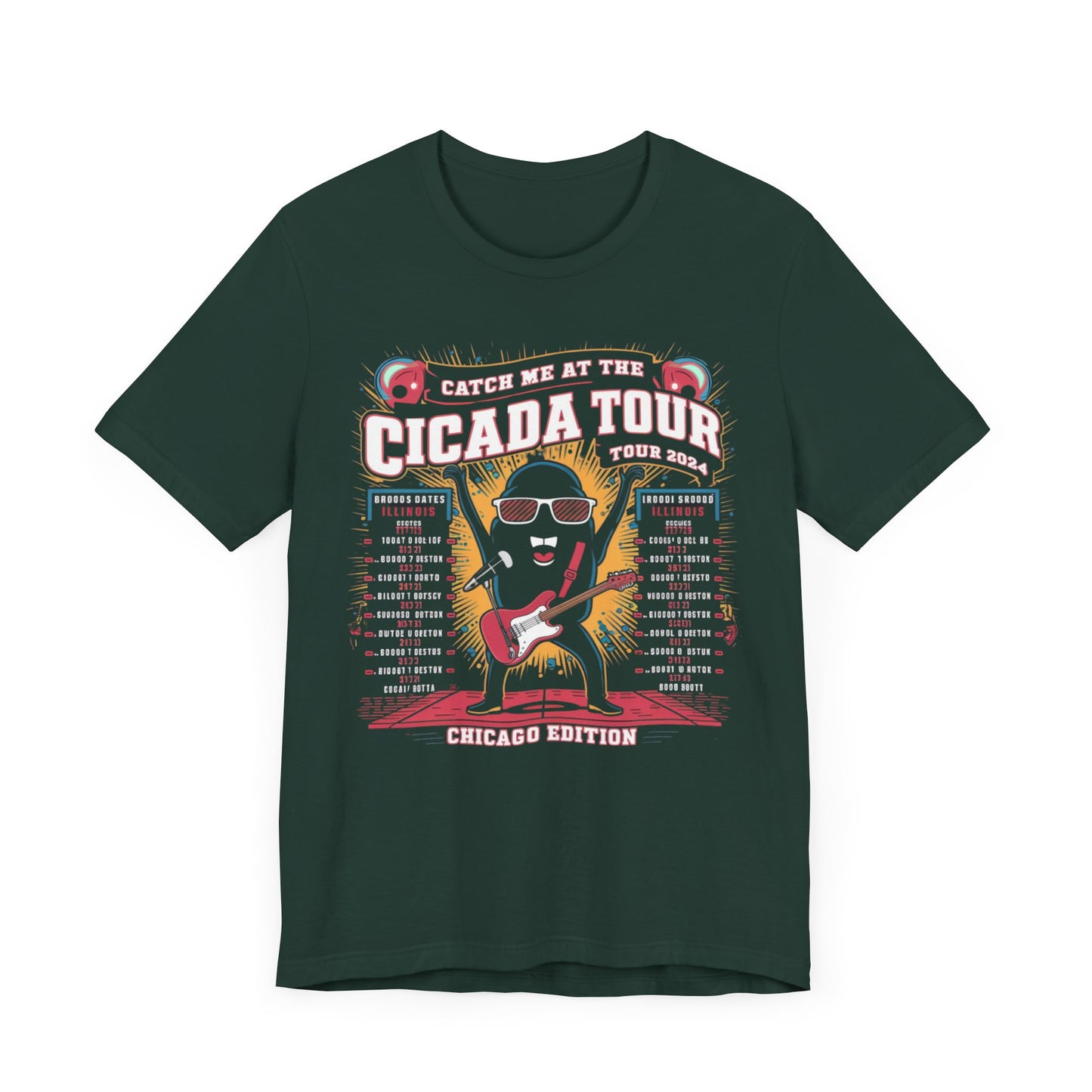 Cicada Tour 2024 Chicago Edition t-shirt featuring a mystical cicada design, with event dates and details in an eye-catching layout.