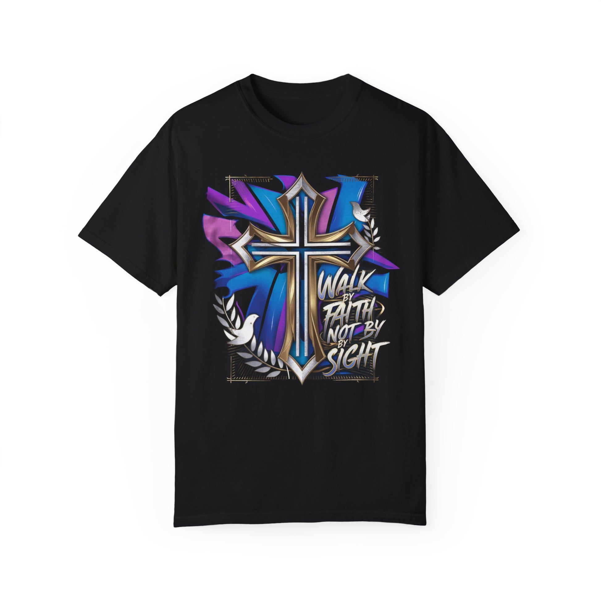 Urban Faith graphic tee featuring a powerful cross design, blending urban style and spiritual strength for women.